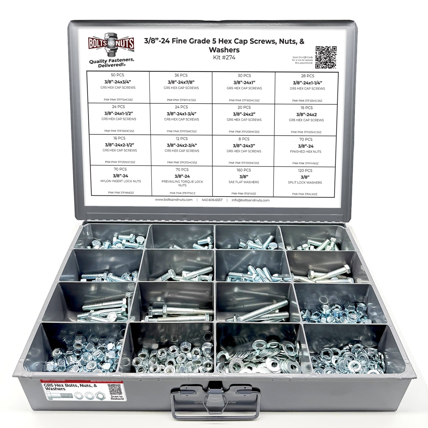 3/8"-24 Fine Grade 5 Hex Cap Screws, Nuts, & Washers - 755 PCS