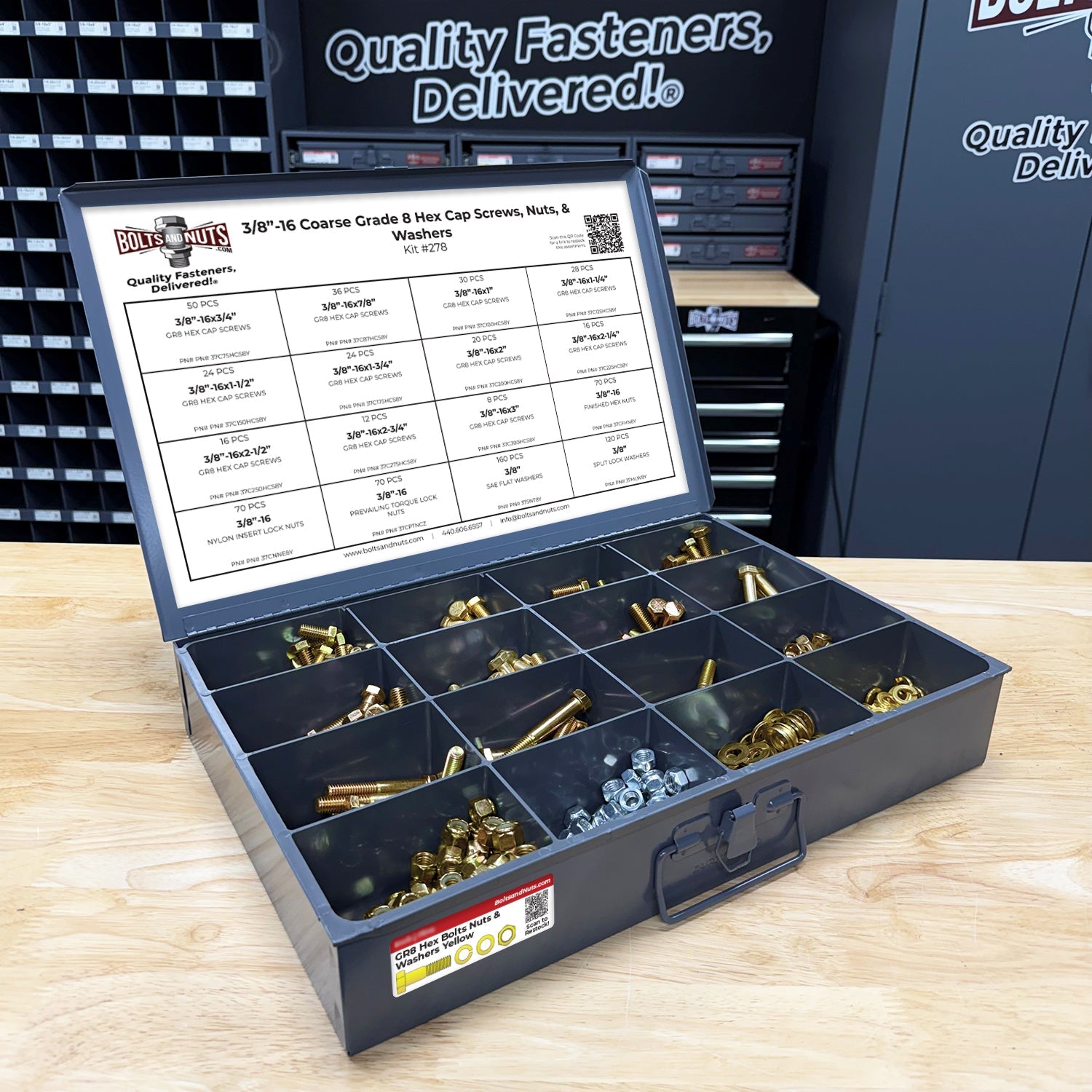 3/8"-16 Coarse Grade 8 Hex Cap Screws, Nuts, & Washers - 755 PCS