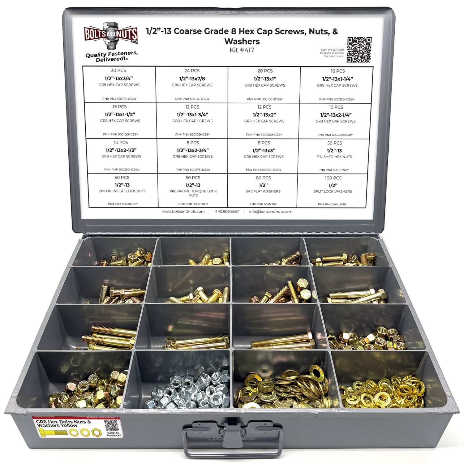1/2"-20 Fine Grade 8 Hex Cap Screws, Nuts, & Washers - 497 PCS