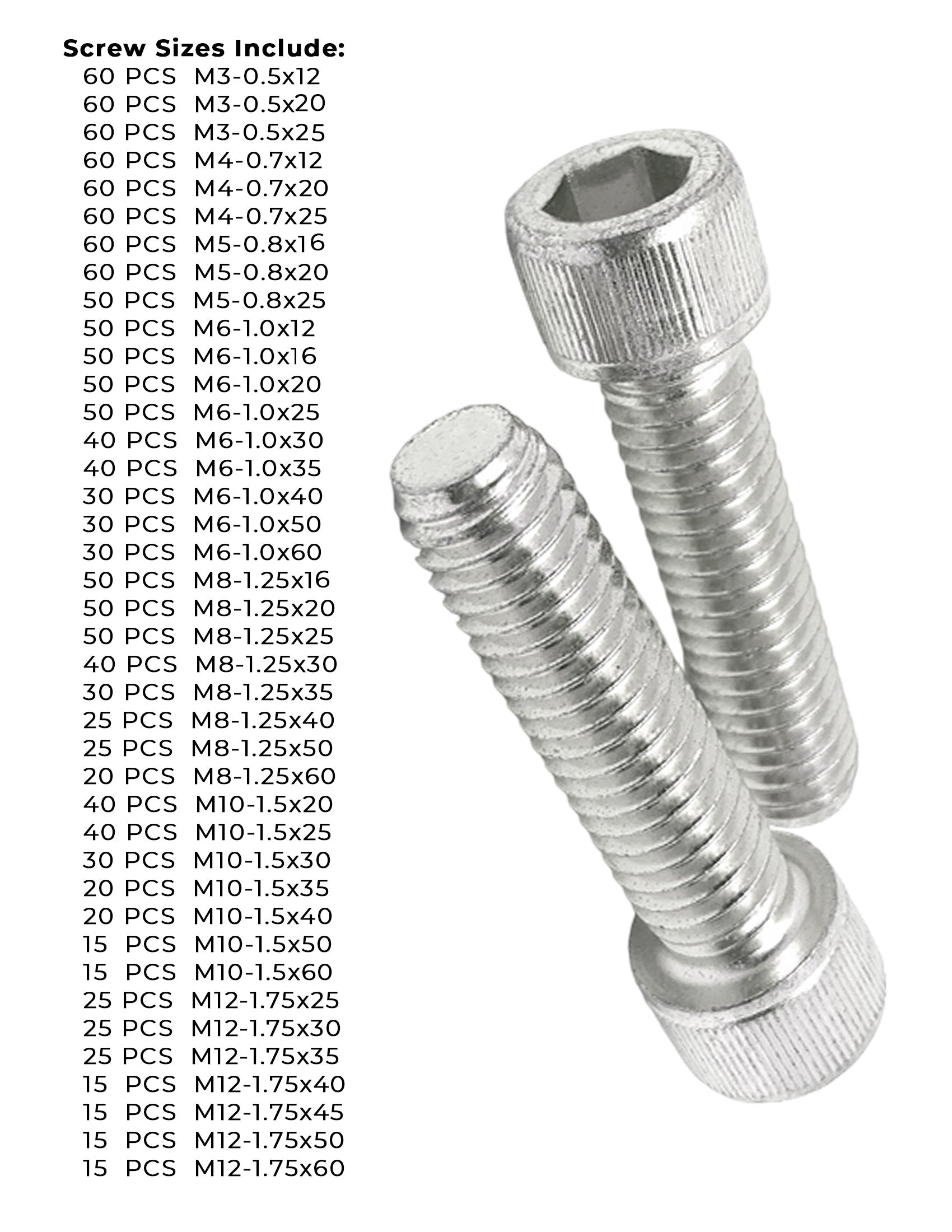 Metric Stainless A2-70 Socket Head Cap Screws - 1511 PCS