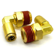 3/8" Tube to 1/8" NPT 90 Degree Elbow Male Pipe Connector, Brass D.O.T. Push to Connect Air Brake Fitting with Red Acrylic Thread Sealant