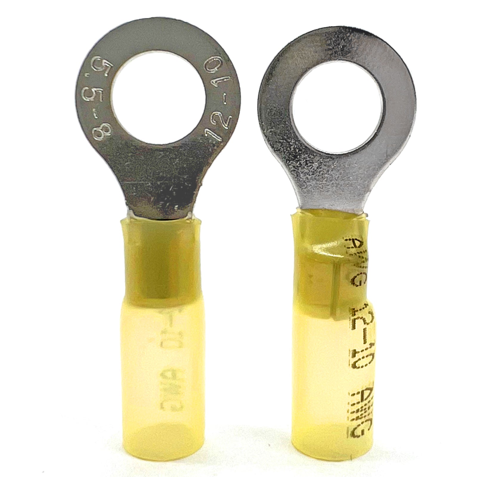 Yellow Heat Shrink Marine Grade #10 Diameter Ring Connectors, AWG 12-10