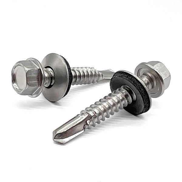 #12-14x3/4" 410 Stainless Steel Unslotted Hex Washer Head #3 Point Self Drilling Screws w/ Bonded Washers