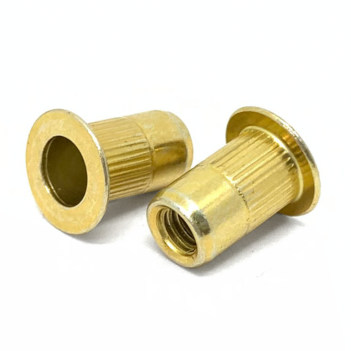 1/4-20 (.027-.165) Steel Large Flange Knurled Body Rivet Nut Zinc Yellow