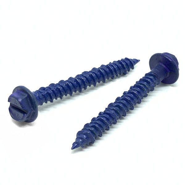 3/16x3-3/4" Hex Washer Head Concrete Screws Piercing Point Blue Finish