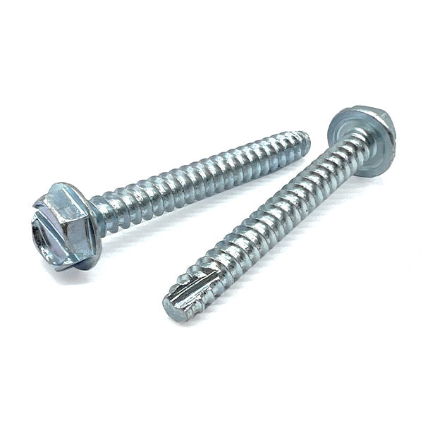 #6-20x3/8" Slotted Indent Hex Washer Head Type BT Thread Cutting Screws Zinc Clear