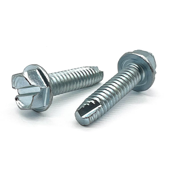 #6-32x5/8" Slotted Indent Hex Washer Head Type T Thread Cutting Screws Zinc Clear