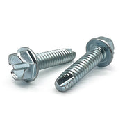 #10-32x5/8" Slotted Indent Hex Washer Head Type T Thread Cutting Screws Zinc Clear