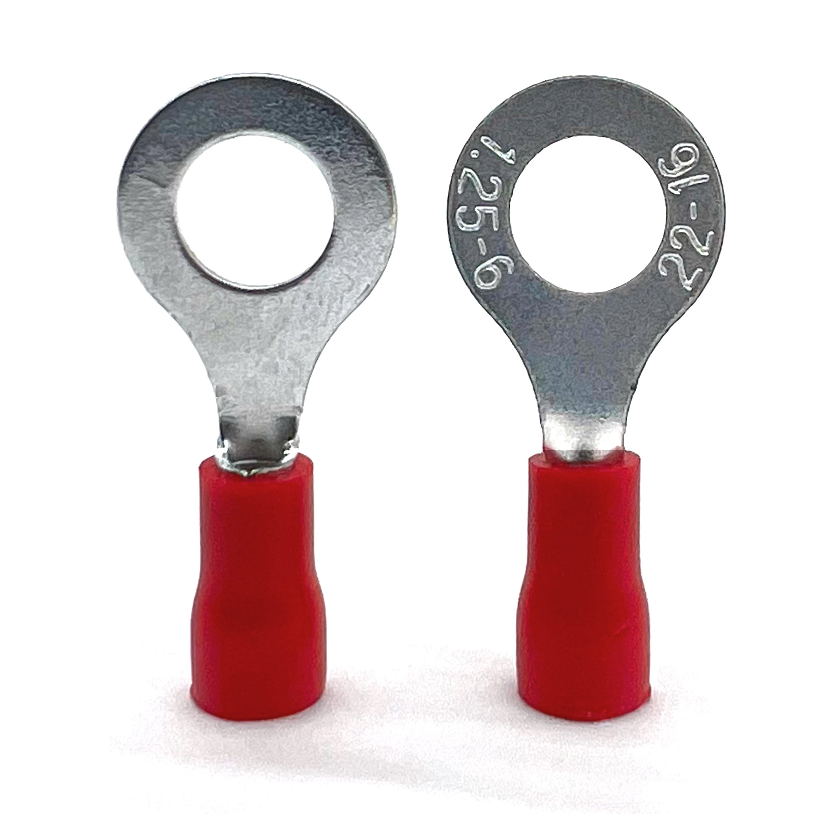 Red PVC/Vinyl 1/4" Diameter Ring Crimp Connector, AWG 22-16