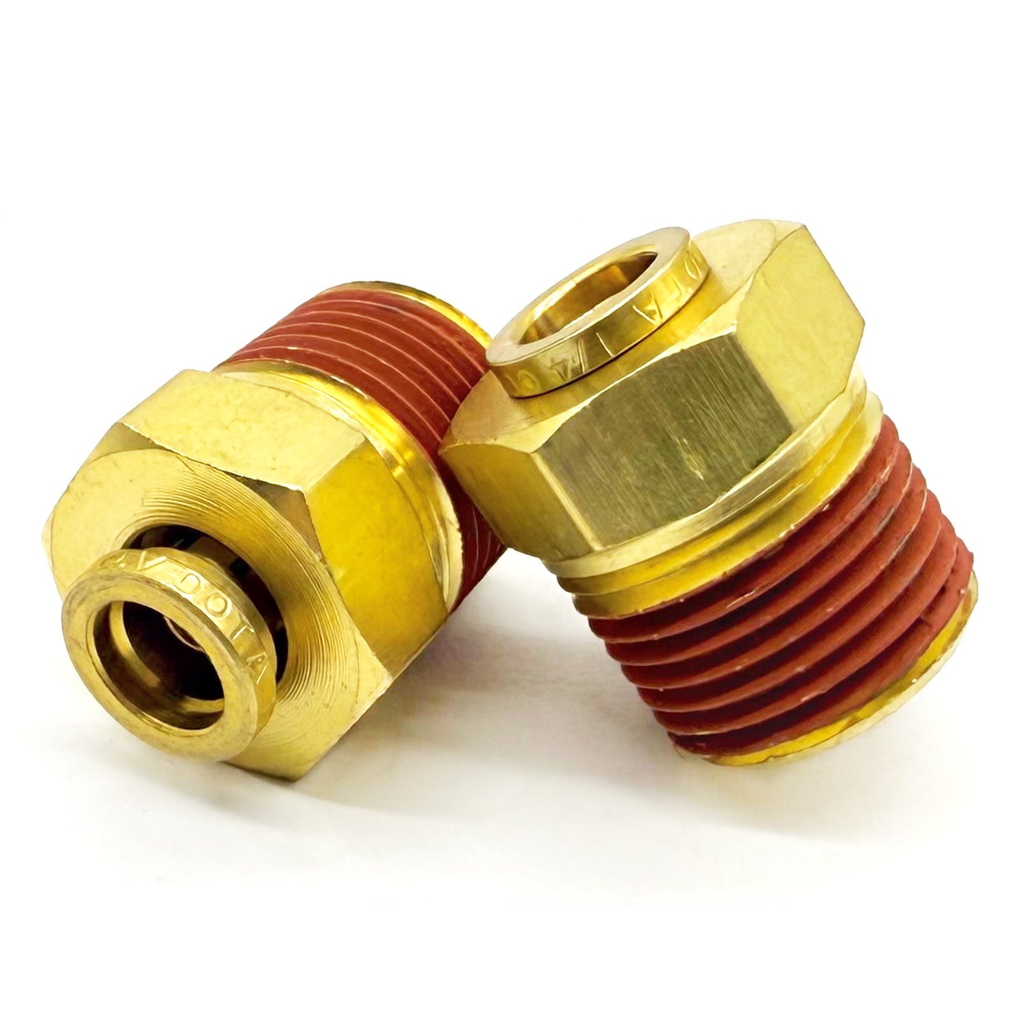 5/32" Tube to 1/8" NPT Straight Male Pipe Connector, Brass D.O.T. Push to Connect Air Brake Fitting with Red Acrylic Thread Sealant