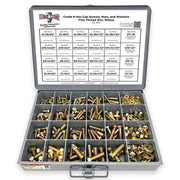 Inch Grade 8 Hex Cap Screws, Hex Nuts, Flat & Lock Washers Fine Thread Zinc Yellow 1/4", 5/16" 3/8", & 1/2" - 575 PCS