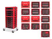 1/4, 3/8, 1/2 Inch Drive Shallow and Deep 12-Point Socket and Ratchet Set in Modular Stacking Tool Cart, 250-Piece (5/32 - 1-1/2 in., 4 - 38 mm)